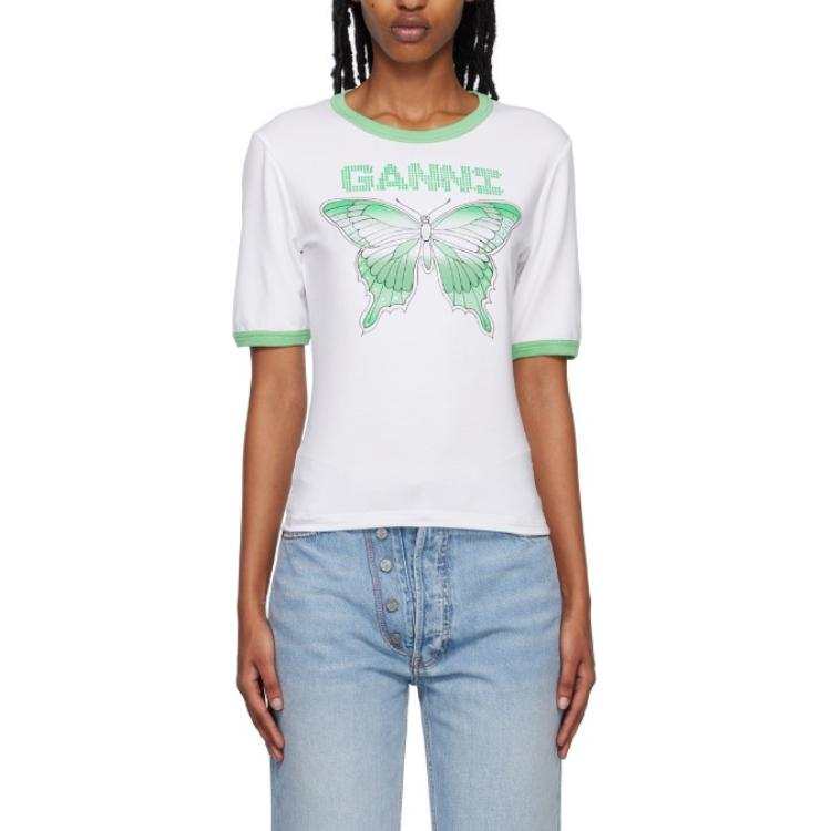 GANNI T Shirts Women's White Crew Neck Moderate Straight Fit