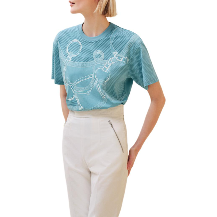 HERMES T Shirts Women's Blue Crew Neck Moderate