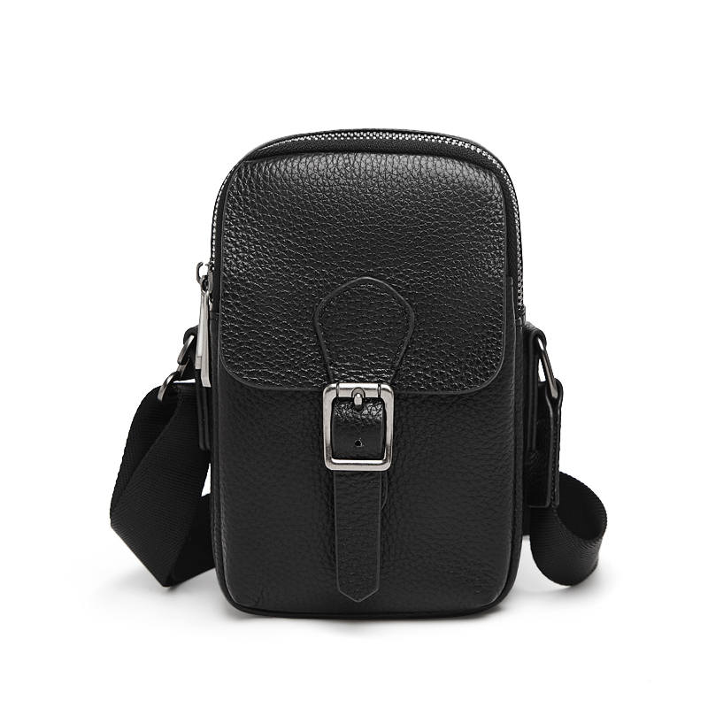 LAORENTOU Top Grain Cow Leather Crossbody Bags Men's Black