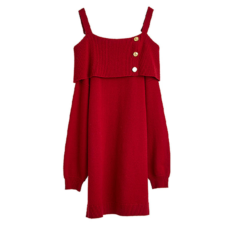 ELLE Long Sleeved Dress Women's Red