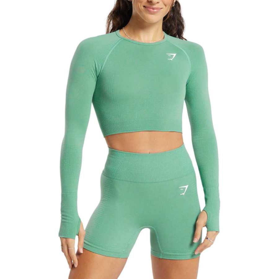 GYMSHARK T Shirt Women's Lake Green/Mudstone Gray