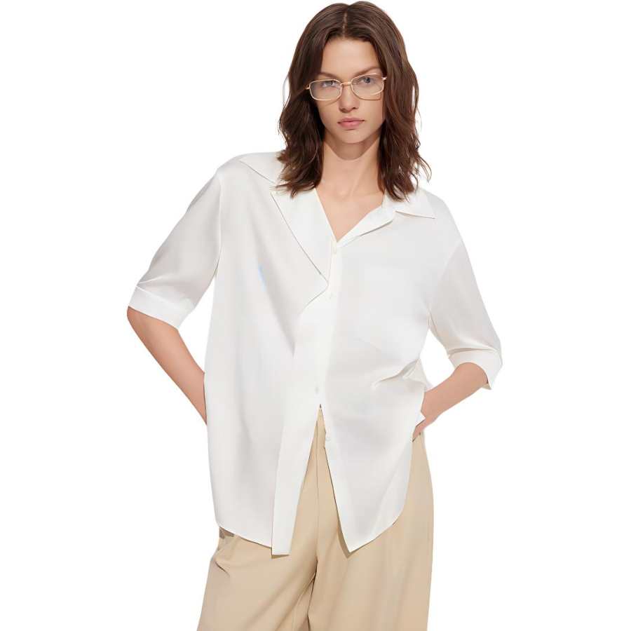 ELLE Shirts Women's Ecru Lapel Moderate Shirt