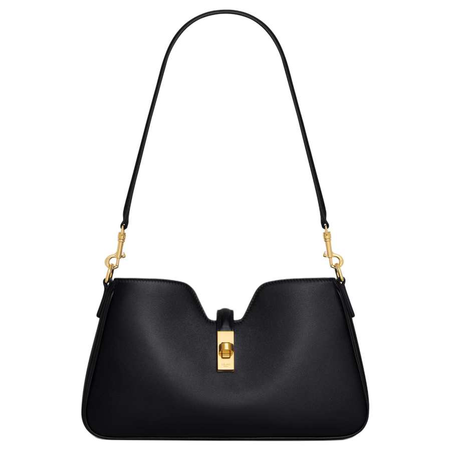 CELINE 16 Soft Calfskin Sheepskin Shoulder Bag Women's Black