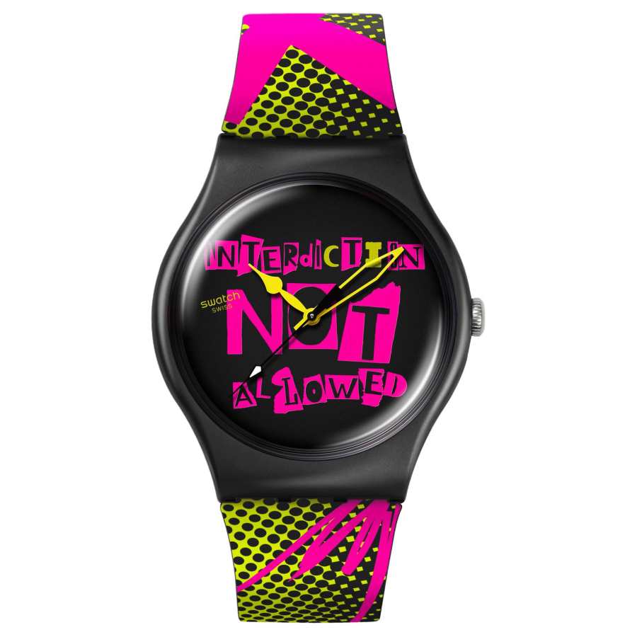 SWATCH NO RULES Quartz Movement 30m Waterproof Unisex Watch 41mm Black Dial Botanical Ceramic Watch Case
