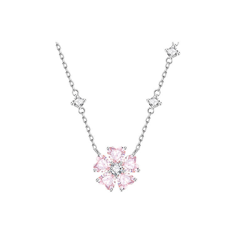 FANCI 925 Sterling Silver Synthetic Cubic Zirconia Necklaces Women's Pink