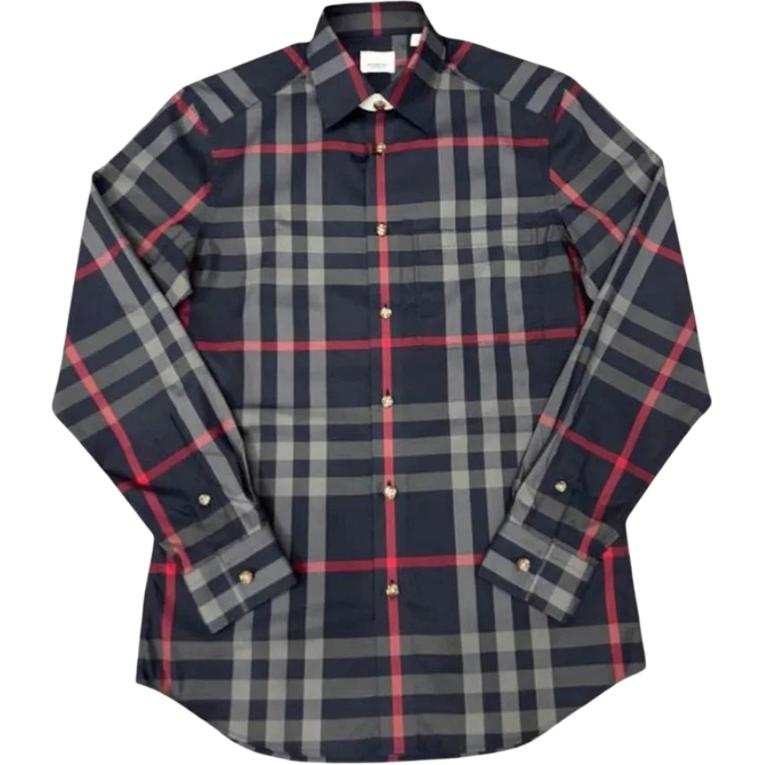 Burberry Shirts Men's Gray Lapel Moderate Straight Fit