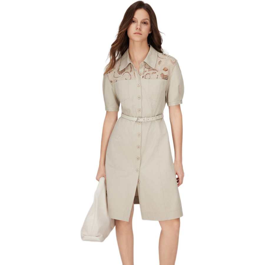 ELLE Short Sleeved Dress Women's Light Khaki