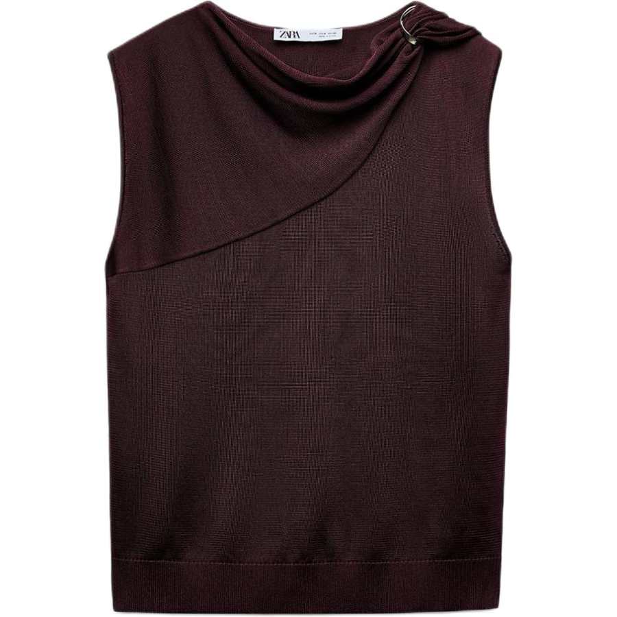 ZARA Knitwear Women's Burgundy Red Crew Neck Thin