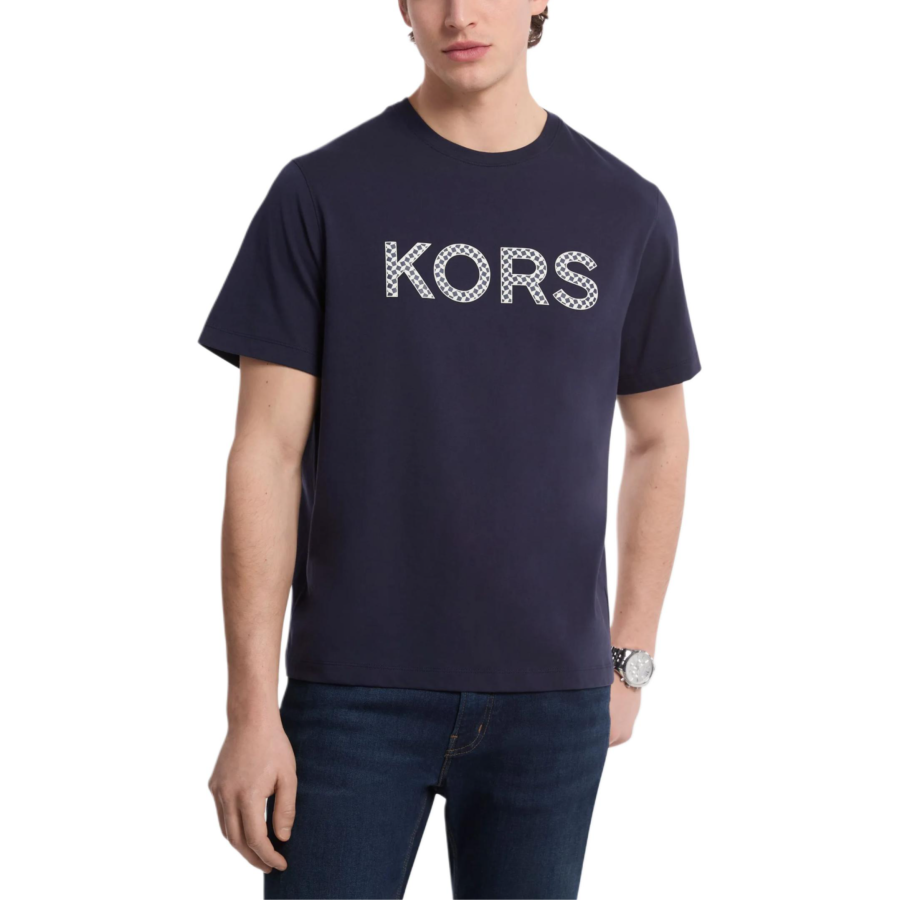 MICHAEL KORS T Shirts Men's Navy Blue Crew Neck Moderate Straight Fit