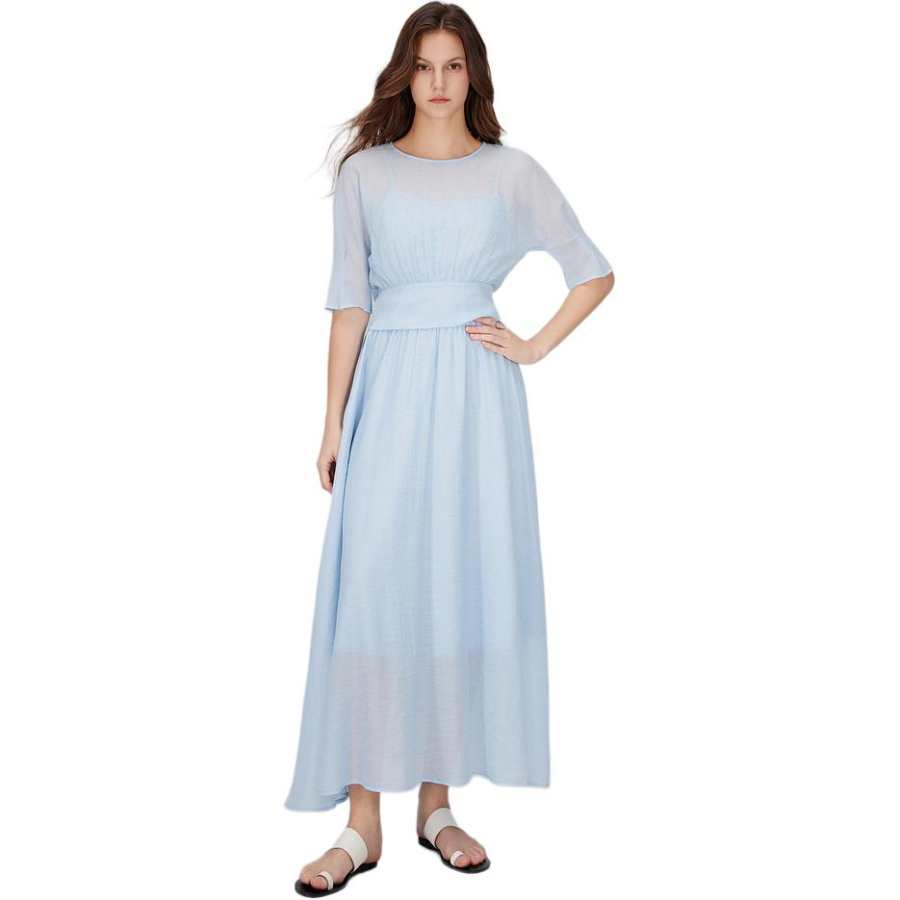 ELLE Casual Suits Women's Blue Crew Neck Moderate Mid Length