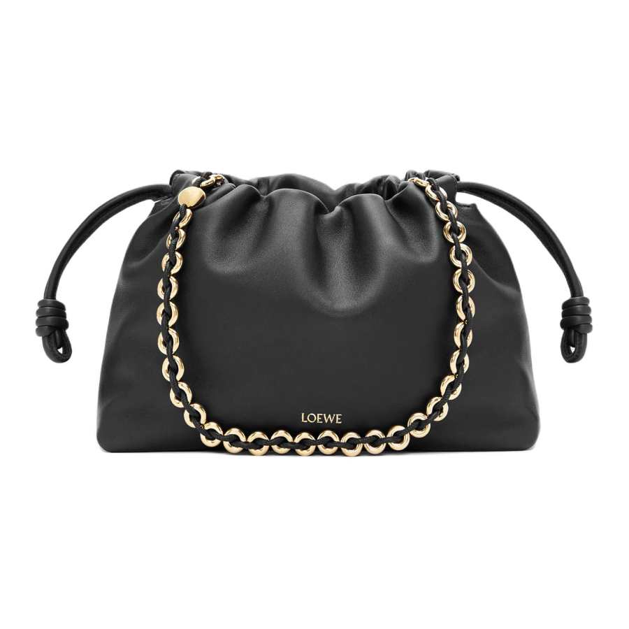LOEWE Flamenco Soft Nappa Sheep Leather One Shoulder Crossbody Clutch Women's Black