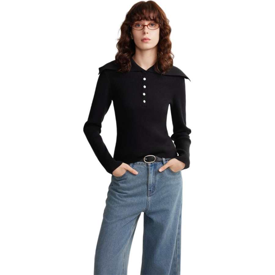ELLE Knitwear Women's Black Lapel Moderate Other