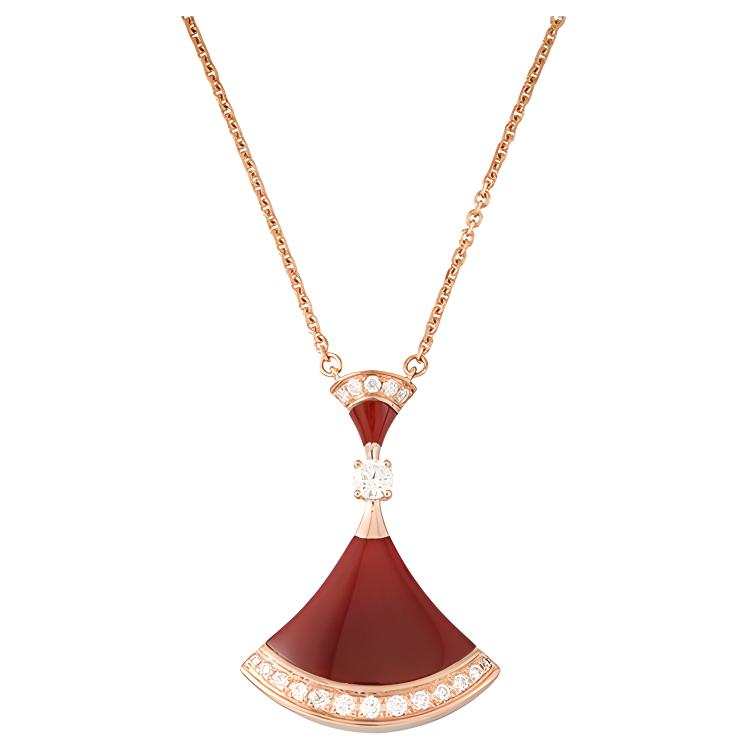 BVLGARI Divas' Dream Series 18K Gold Chalcedony Diamond Necklaces Unisex Rose Gold
