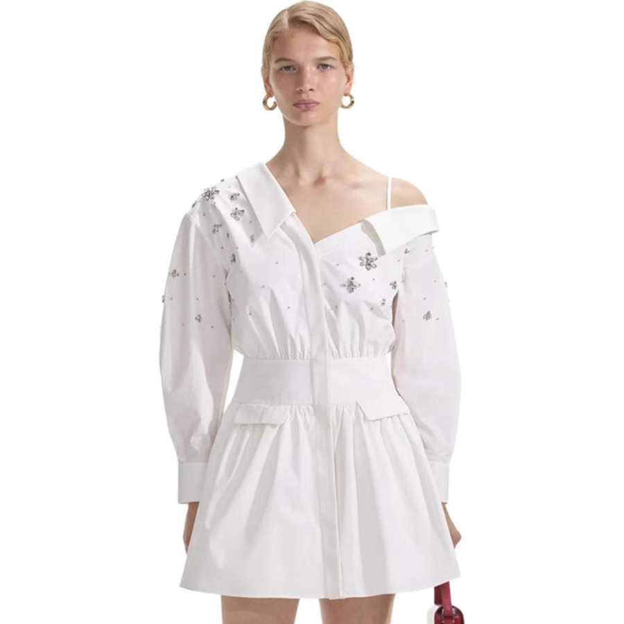Self-portrait Self portrait Long Sleeved Dress Women's Pure White