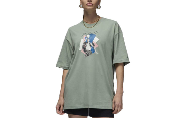 Jordan Jordan T Shirts Women's Green Crew Neck Moderate Straight Fit