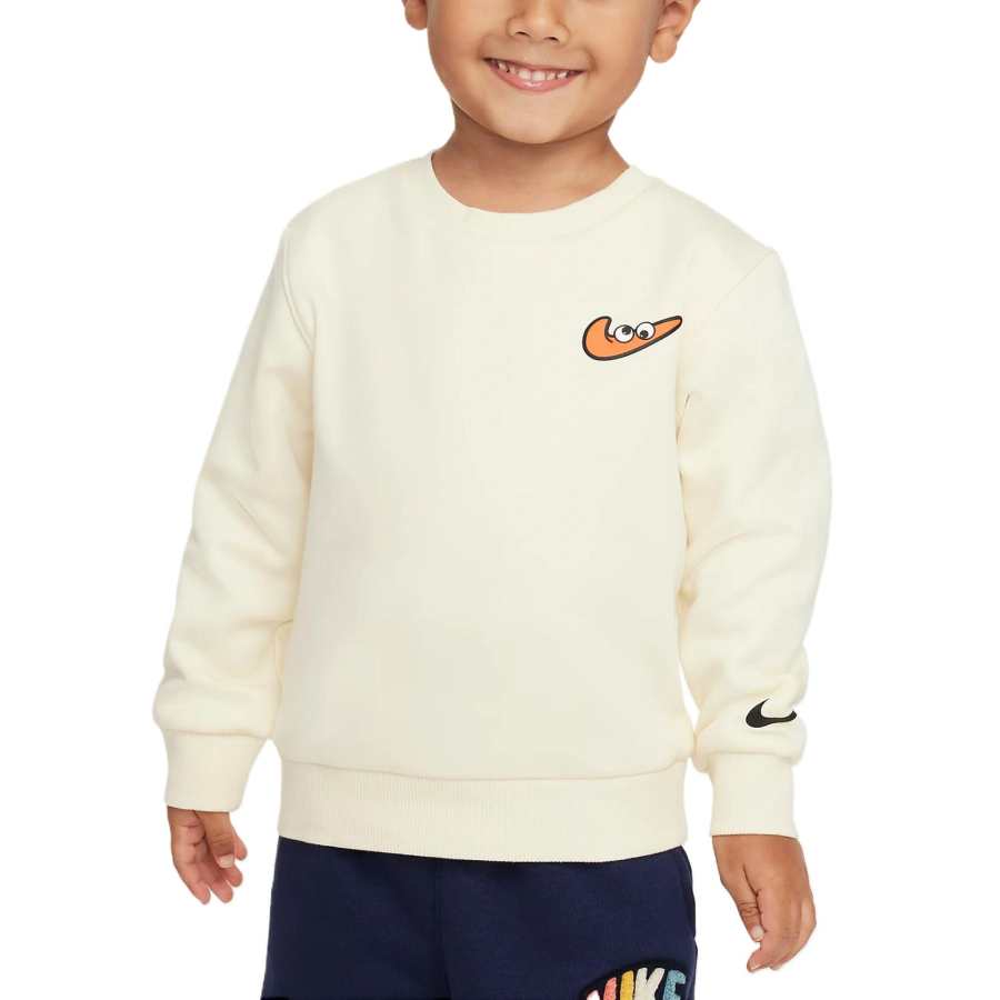 Nike Nike Sportswear Fleece Lined Thermal Comfortable Crew Neck Print Long Sleeved T Shirt Coconut Milk Infant And Toddler