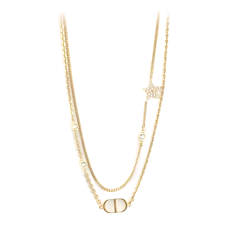 DIOR Metal, White Crystal Necklaces Women's Gold