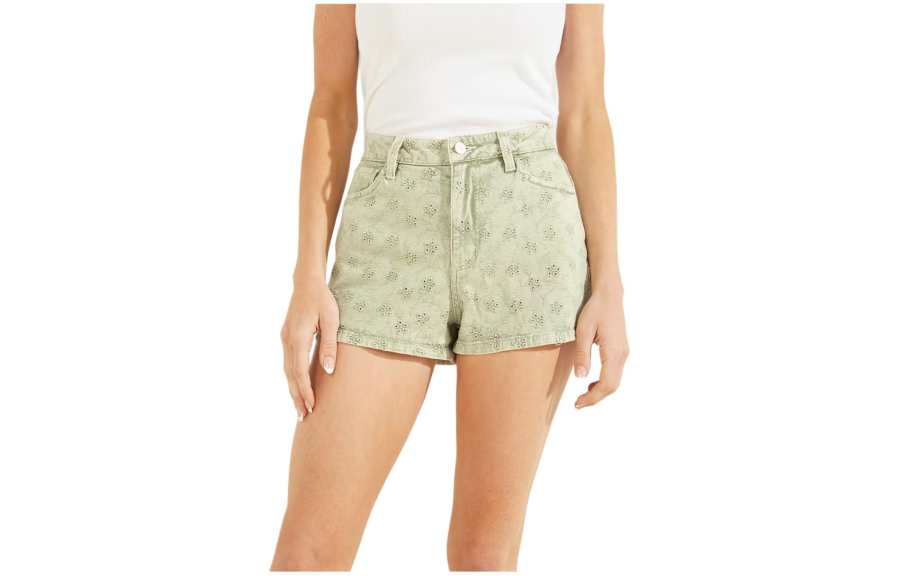 GUESS SS24 Claudia Eyelet Shorts Denim Shorts Women's Green