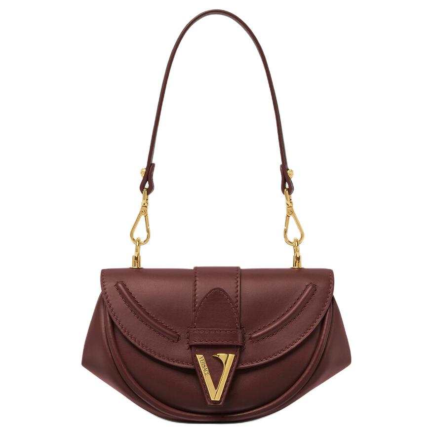 VERSACE Virtus Calfskin Shoulder Bag Small Women's Burgundy