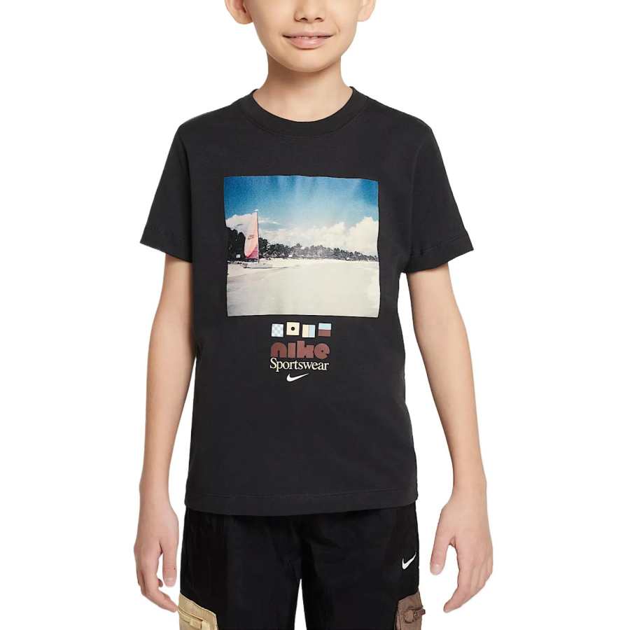 Nike Nike Sportswear T Shirt Black/Red Tan Kids'