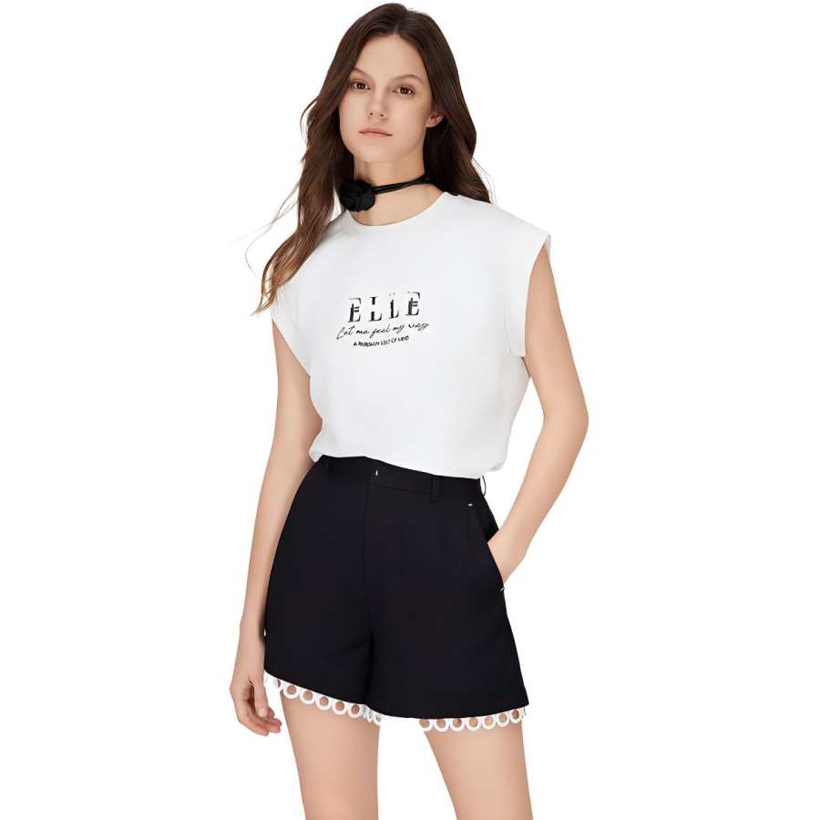 ELLE T Shirts Women's Crew Neck Moderate Straight Fit