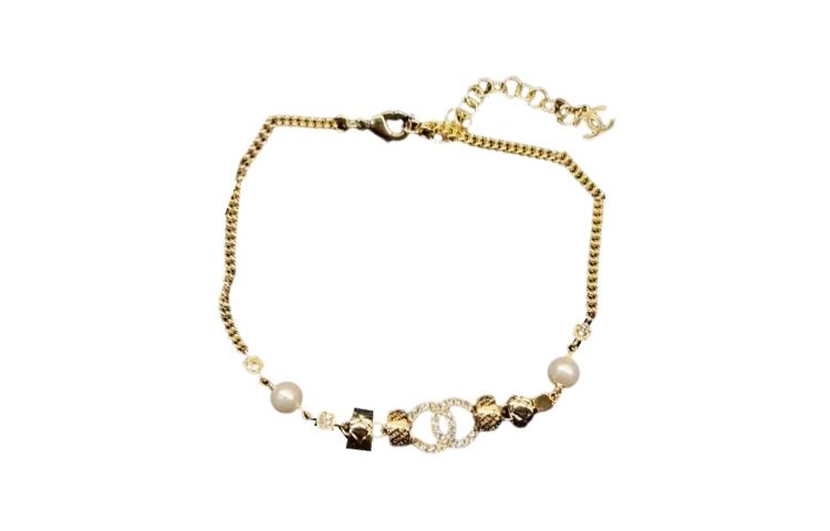 CHANEL 24P Metal, Rhinestone, Artificial Pearl Necklaces Women's Gold