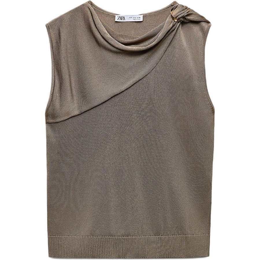 ZARA Knitwear Women's Brown Crew Neck Thin