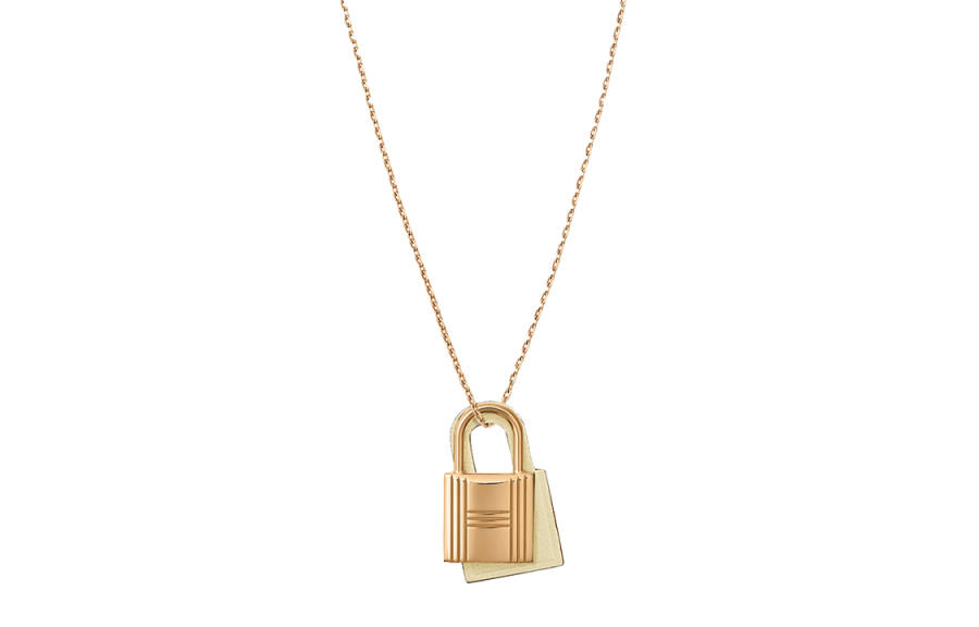 HERMES O'Kelly Calfskin Necklaces Women's Gray White/Gold