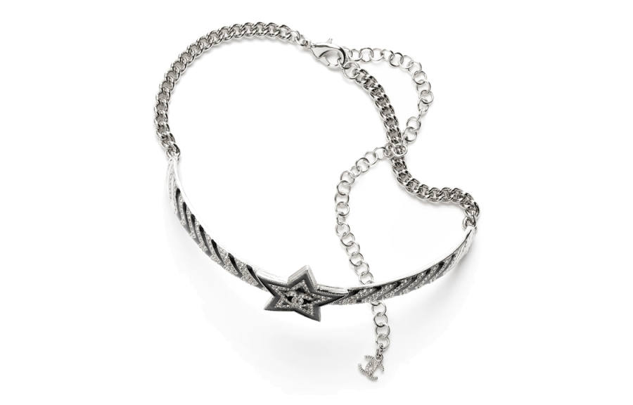 CHANEL 23k Metal, Rhinestone Necklaces Women's Silver