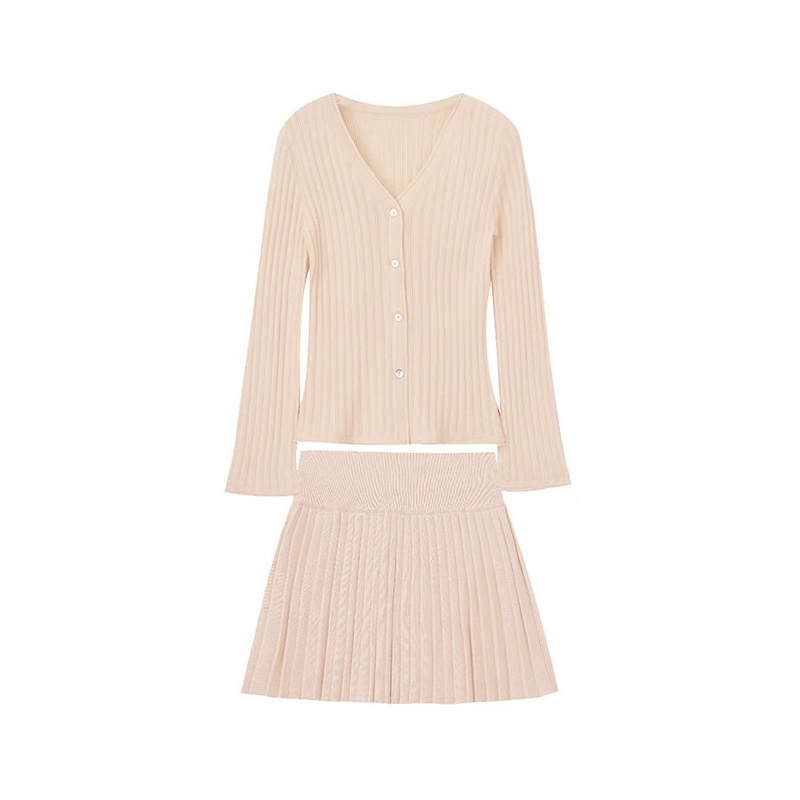MARIE·COCO Two Piece Skirt Sets Women's Light Pink Top*1+Skirt*1 V Neck Moderate Short