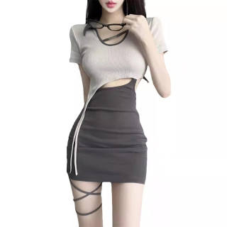 JUFU 2024 Summer Short Sleeved Dress Women's Gray