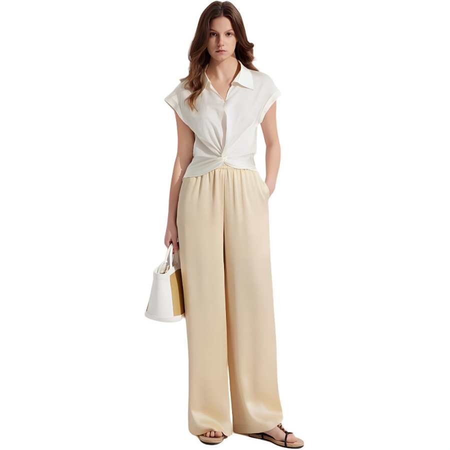 ELLE Shirts Women's Ecru Lapel Moderate Shirt