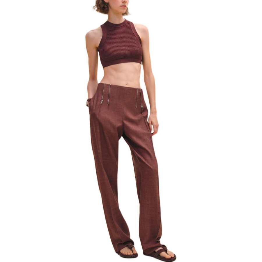HERMES Casual Pants Women's Dark Red