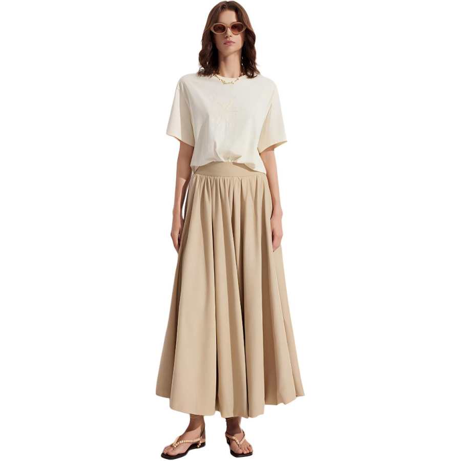ELLE Casual Long Skirt Women's Khaki