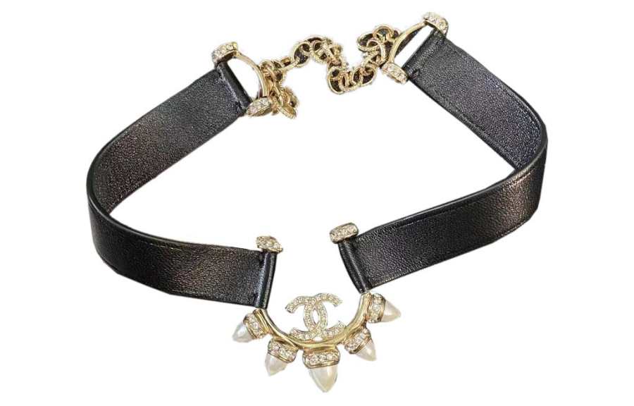 CHANEL CC Metal, Lambskin, Resin, Rhinestone Necklaces Women's Black