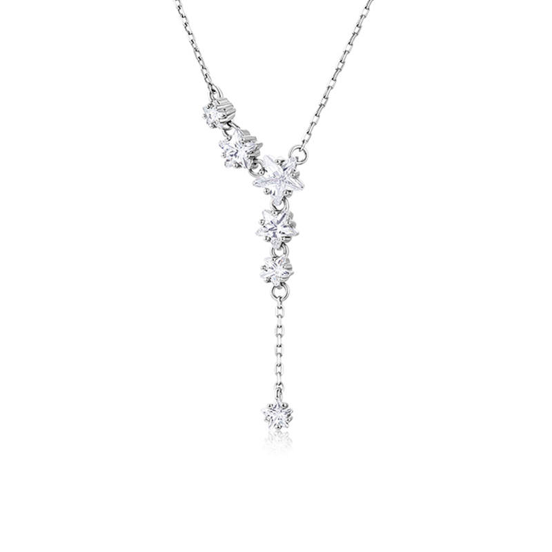 KADER 925 Sterling Silver Synthetic Cubic Zirconia Collarbone Chain Women's Silver White