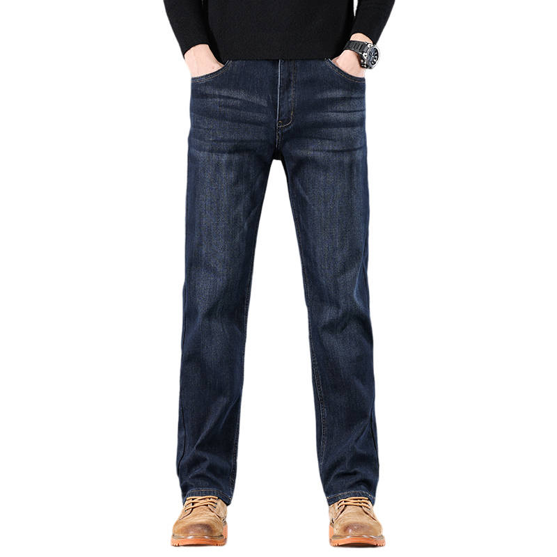 Jeep Thickened And Fleece Lined Loose Fit Straight Fit Thermal Casual Zippers Jeans Men's