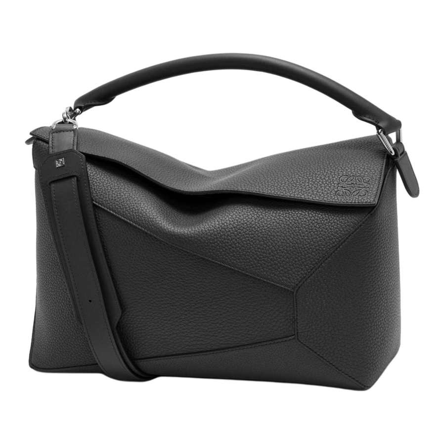 LOEWE Puzzle Grain Calfskin Shoulder Bag, Crossbody Bag, Handbag Large Women's Black