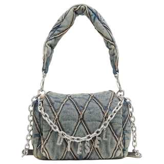 DIESEL Diamond Pattern Cotton One Shoulder Handbag Small Women's Dark Blue