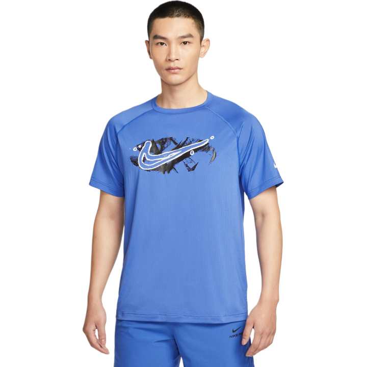Nike Nike T Shirts Men's Comet Blue/White Crew Neck Moderate Straight Fit