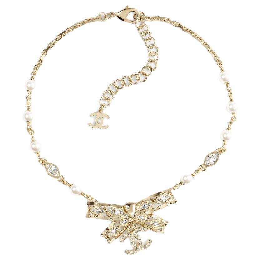 CHANEL Metal, Artificial Pearl Necklaces Women's Gold