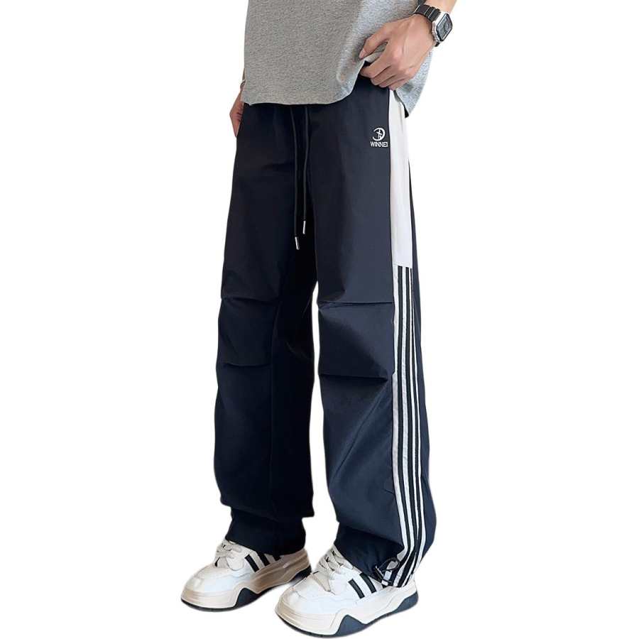 Tonlion Casual Pants Men's Black Moderate Straight Fit Pants