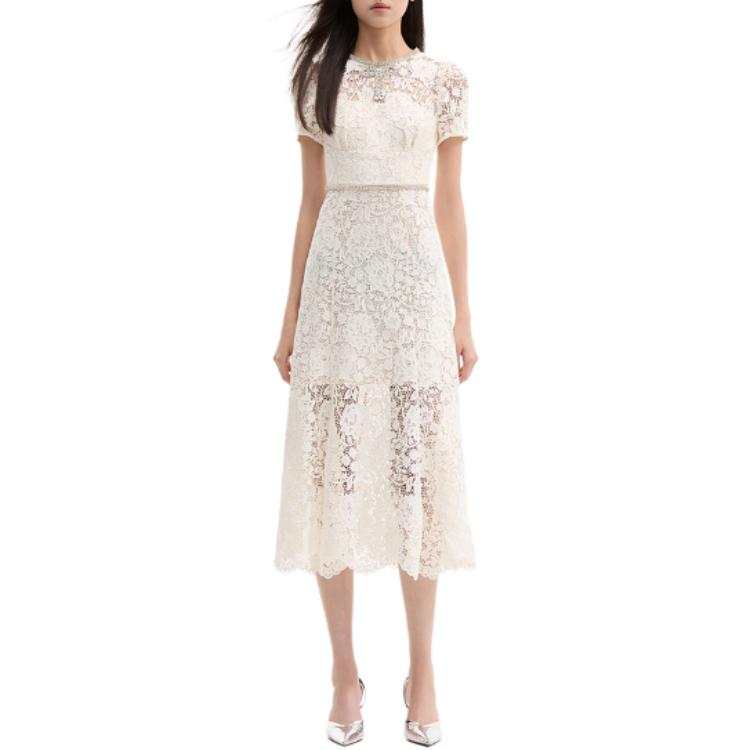 Self-portrait Self portrait Short Sleeved Dress Women's Ivory White
