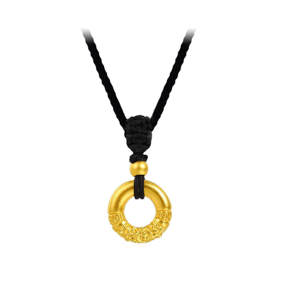 CGC Golden Hoop Peaceful Buckle, Zodiac Year, Fortune Bead 5D Hard Gold, Woven Black Cord, Collarbone Chain, Good Luck