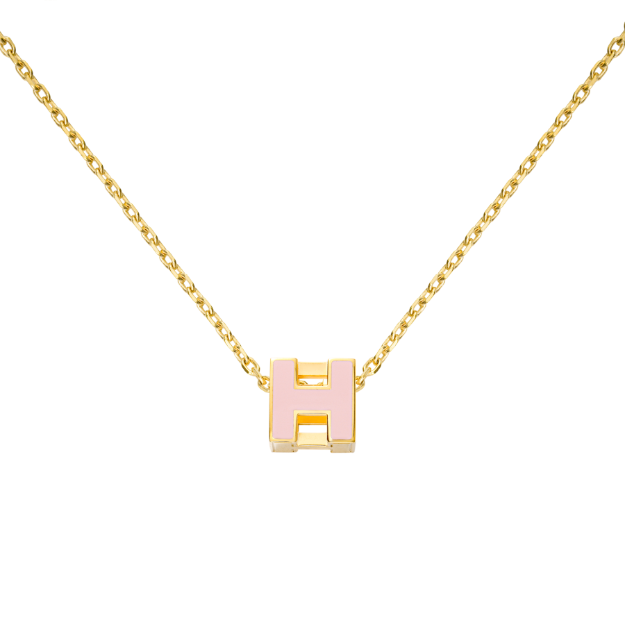 HERMES Cage D'H Small Block Gold Plated Necklaces Women's Pink Gold