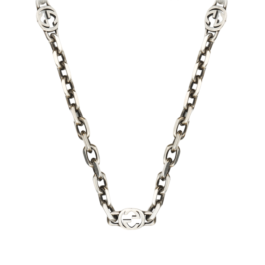 GUCCI GUCCI Interlocking 925 Sterling Silver Necklaces Unisex Silver