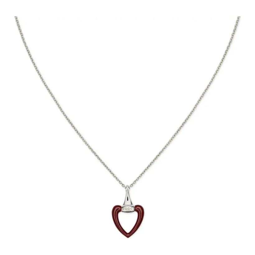 GUCCI Heart 925 Sterling Silver Necklaces Unisex Silver/Red