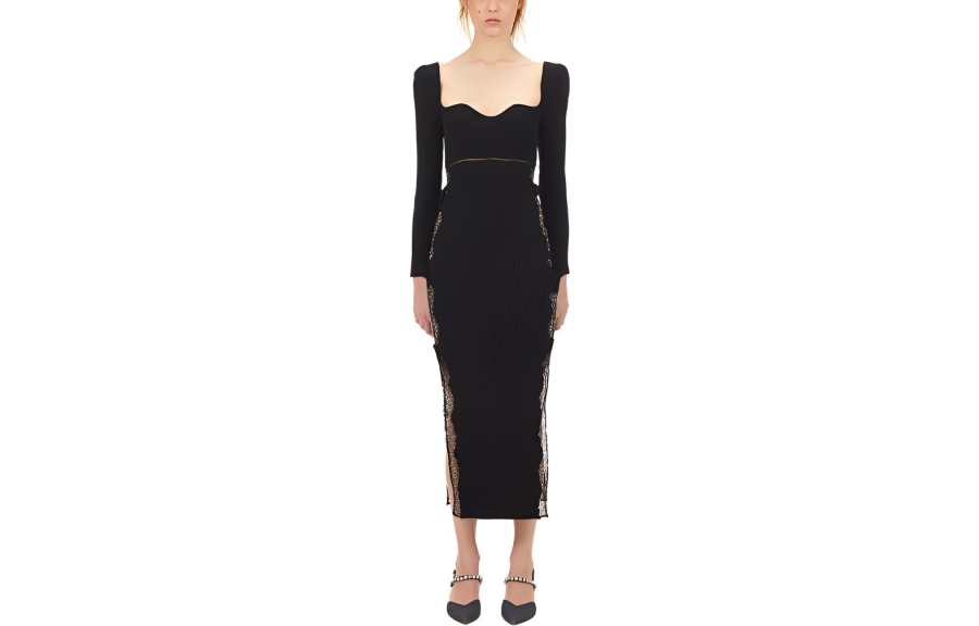 Self-portrait Self portrait Long Sleeved Dress Women's Classic Black