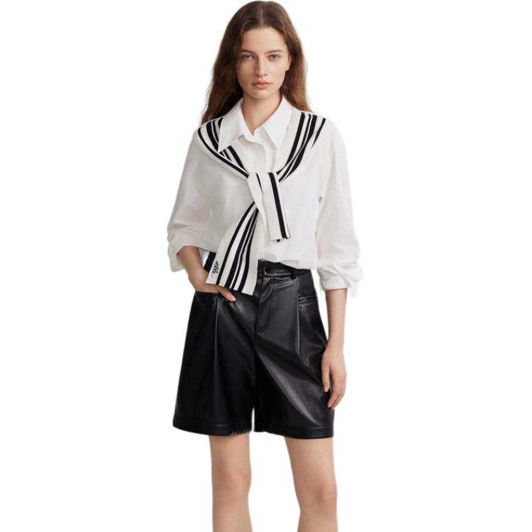 ELLE Shirts Women's White Lapel Moderate Shirt