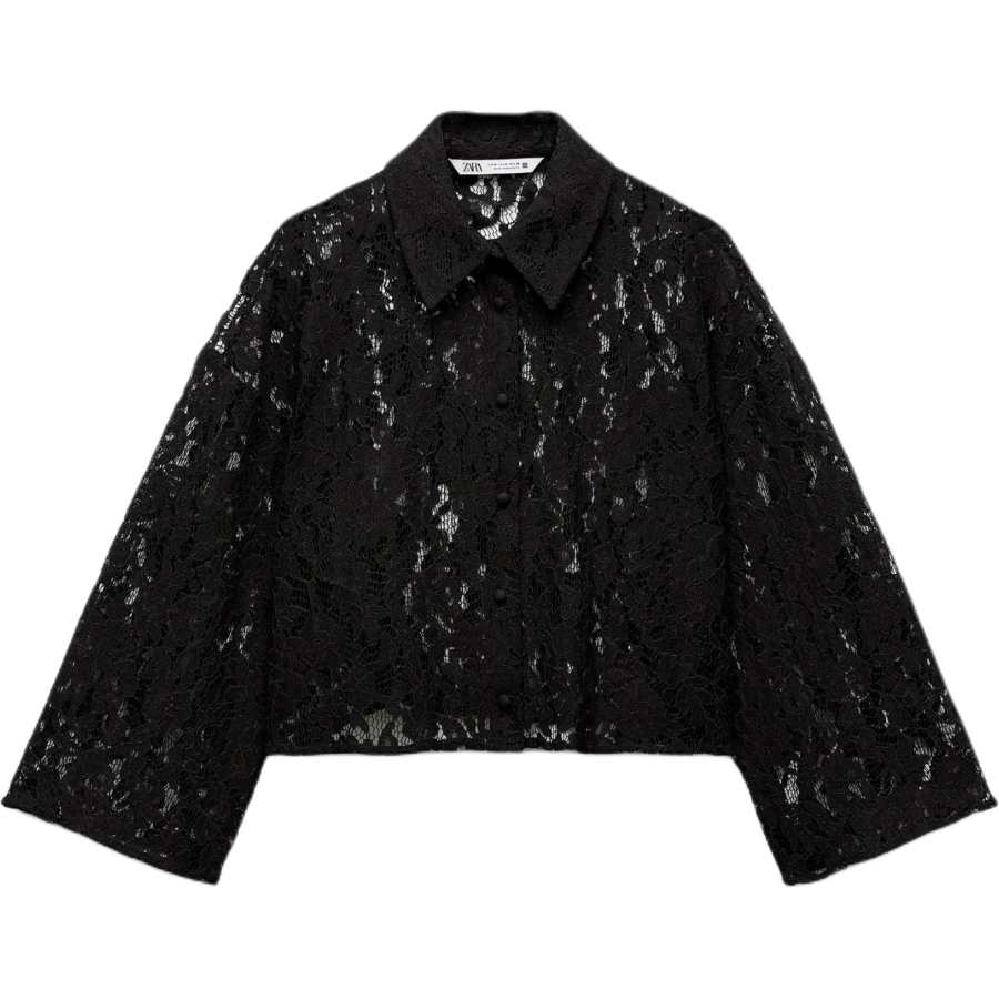 ZARA Shirts Women's Black Turndown Pointed Collar Thin